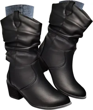 Modern Western Cowboy Boots for Women's Fashion Mid Calf Round toe Chunky Heel Cowgirl Ankle Boots Pull On Boots