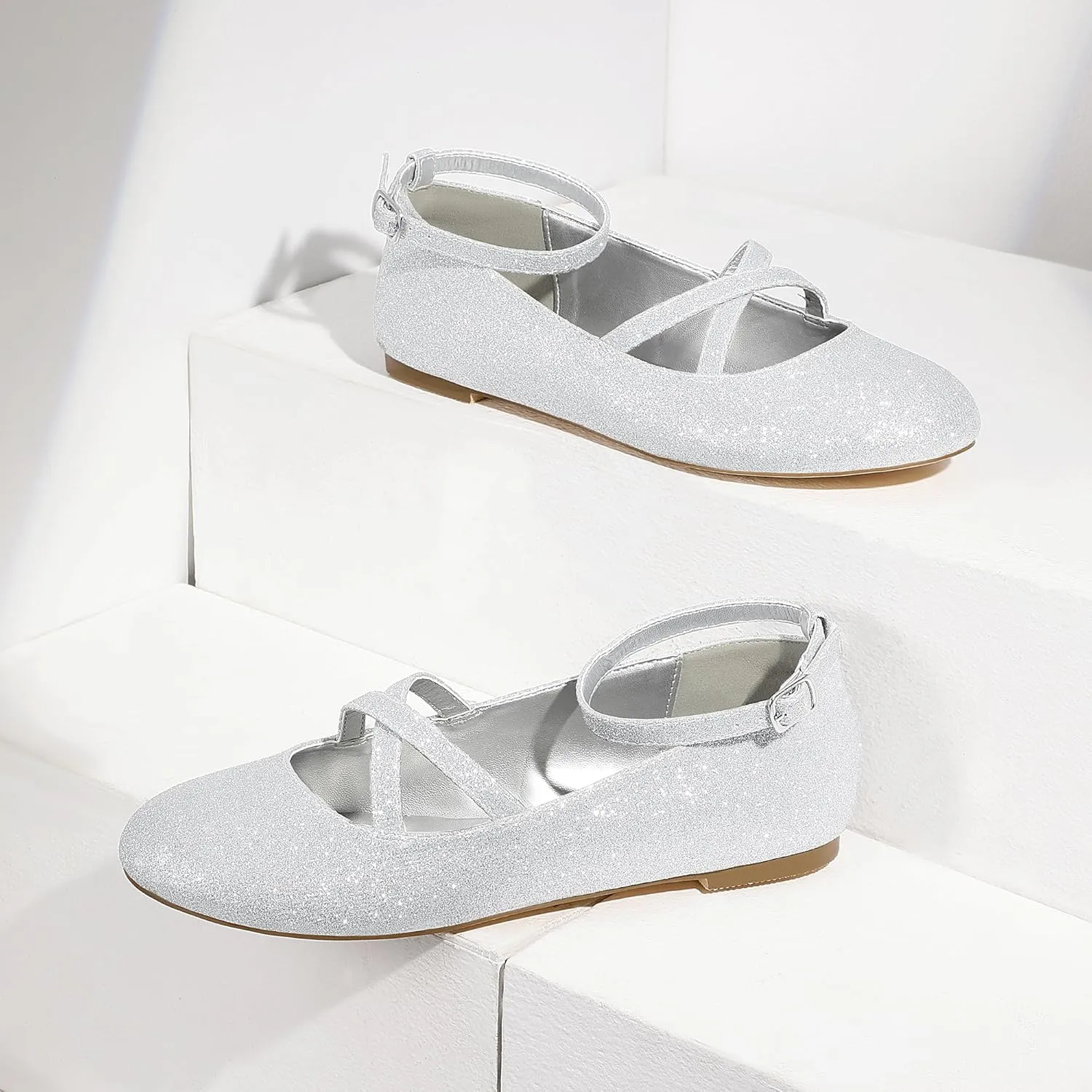 Mofri ShowHow Womens Mary Jane Flats Round Toe Mary Jane Shoes Ankle Strap Ballet Flats Shoes Wedding Casual Office Dress Shoes