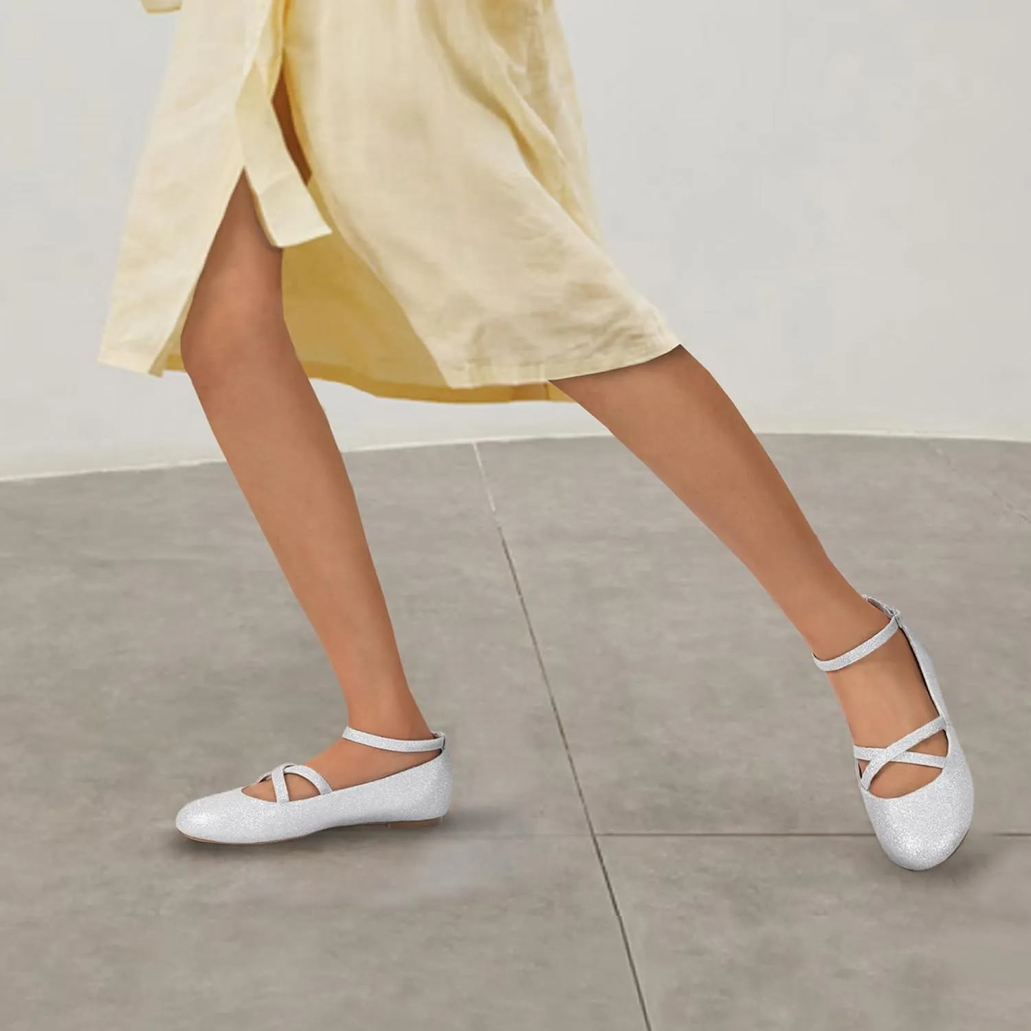 Mofri ShowHow Womens Mary Jane Flats Round Toe Mary Jane Shoes Ankle Strap Ballet Flats Shoes Wedding Casual Office Dress Shoes