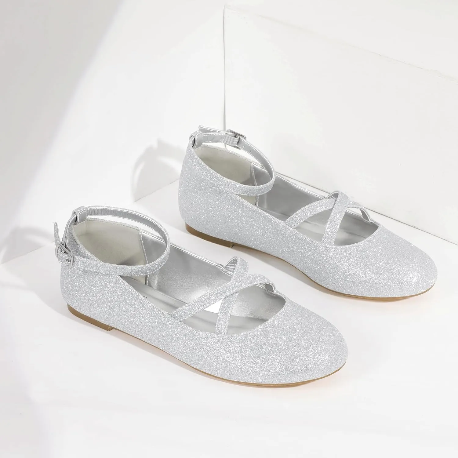 Mofri ShowHow Womens Mary Jane Flats Round Toe Mary Jane Shoes Ankle Strap Ballet Flats Shoes Wedding Casual Office Dress Shoes