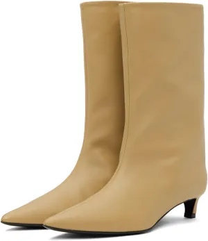 MOOMMO Women Kitten Heel Calf Boots Pointed Toe Pull On Wide Calf Boots Slouch Comfort 1.5 inch Low Heel Mid Calf Dress Boots Matte Short Boots Casual Party 4-11 M US