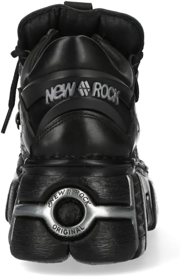 New Rock M-120NR-C1 Black Leather Gothic Platform Ankle Boots