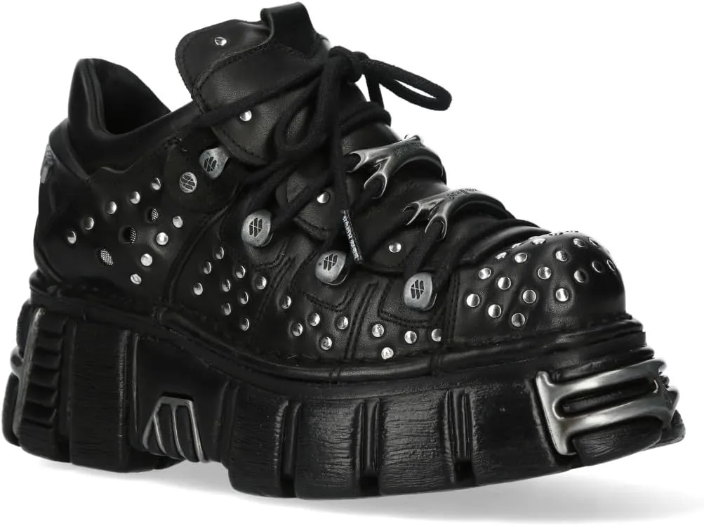 New Rock M-120NR-C1 Black Leather Gothic Platform Ankle Boots