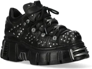 New Rock M-120NR-C1 Black Leather Gothic Platform Ankle Boots