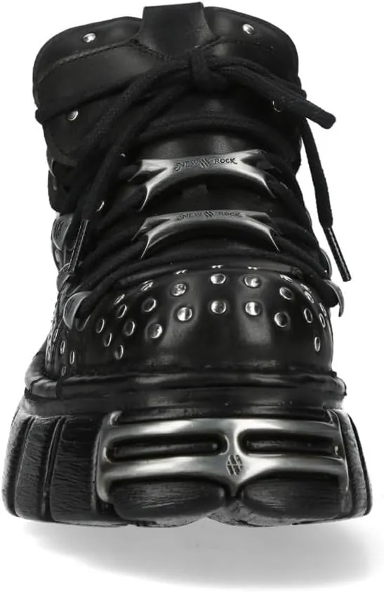 New Rock M-120NR-C1 Black Leather Gothic Platform Ankle Boots