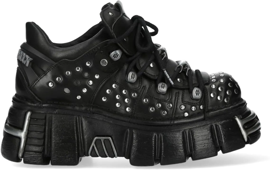 New Rock M-120NR-C1 Black Leather Gothic Platform Ankle Boots