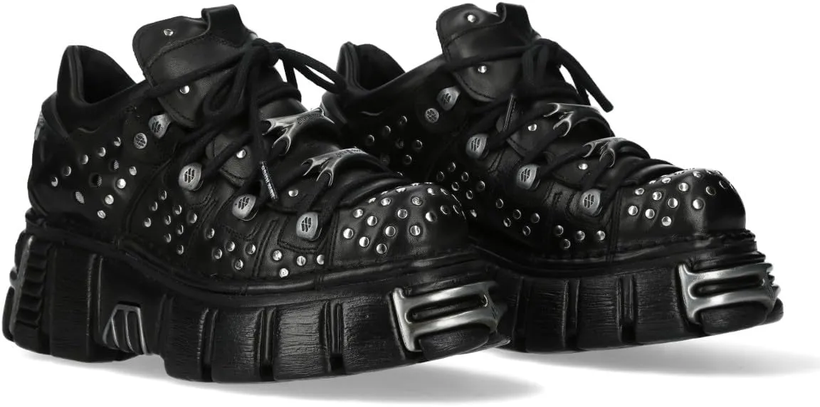 New Rock M-120NR-C1 Black Leather Gothic Platform Ankle Boots