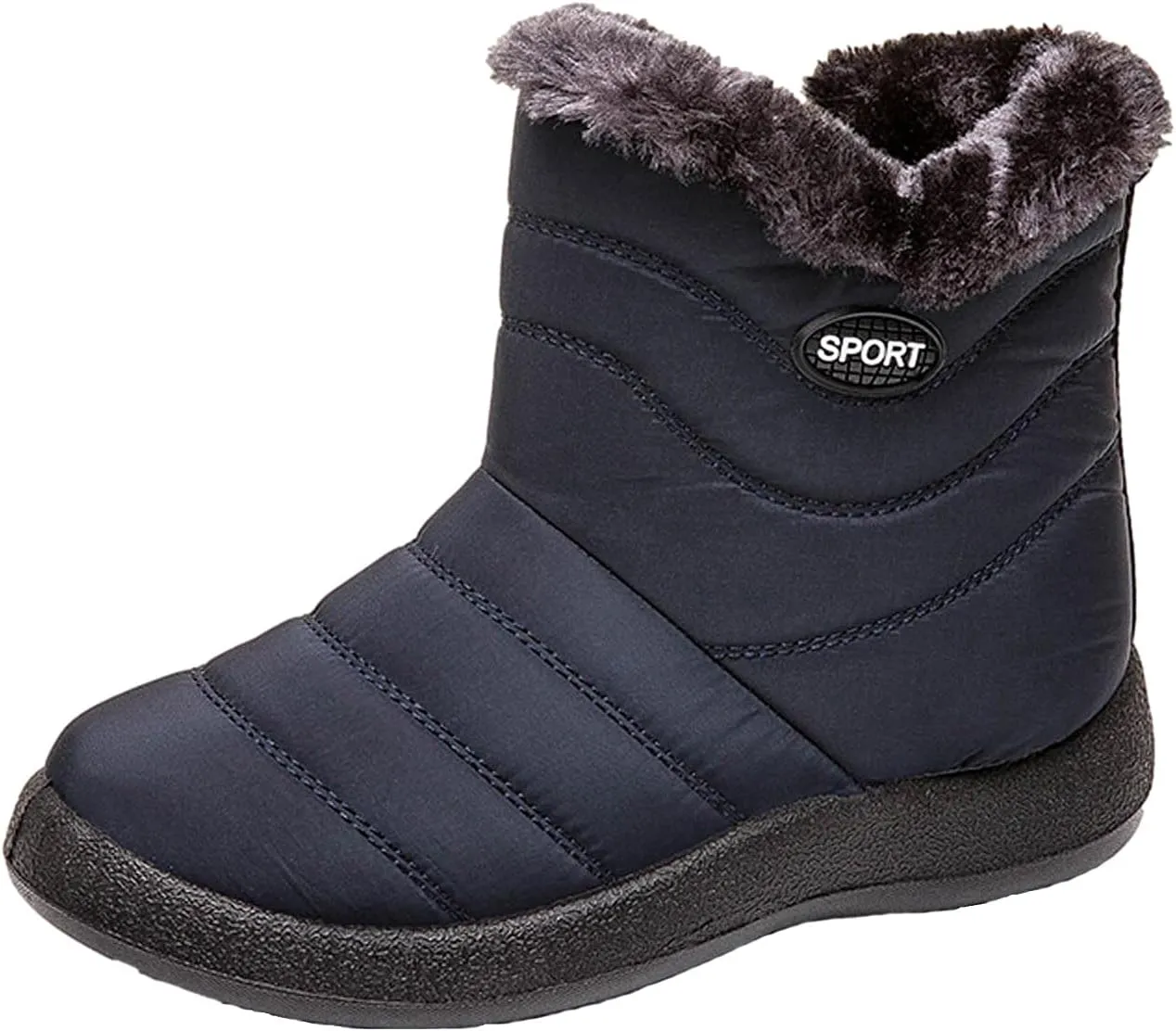 oiangi Snow Boots for Women Waterproof Fashion Solid Round Toe Slip-on Platform Ankle Boots Winter Comfortable Warm Quilted Outdoor Casual Flat Shoes
