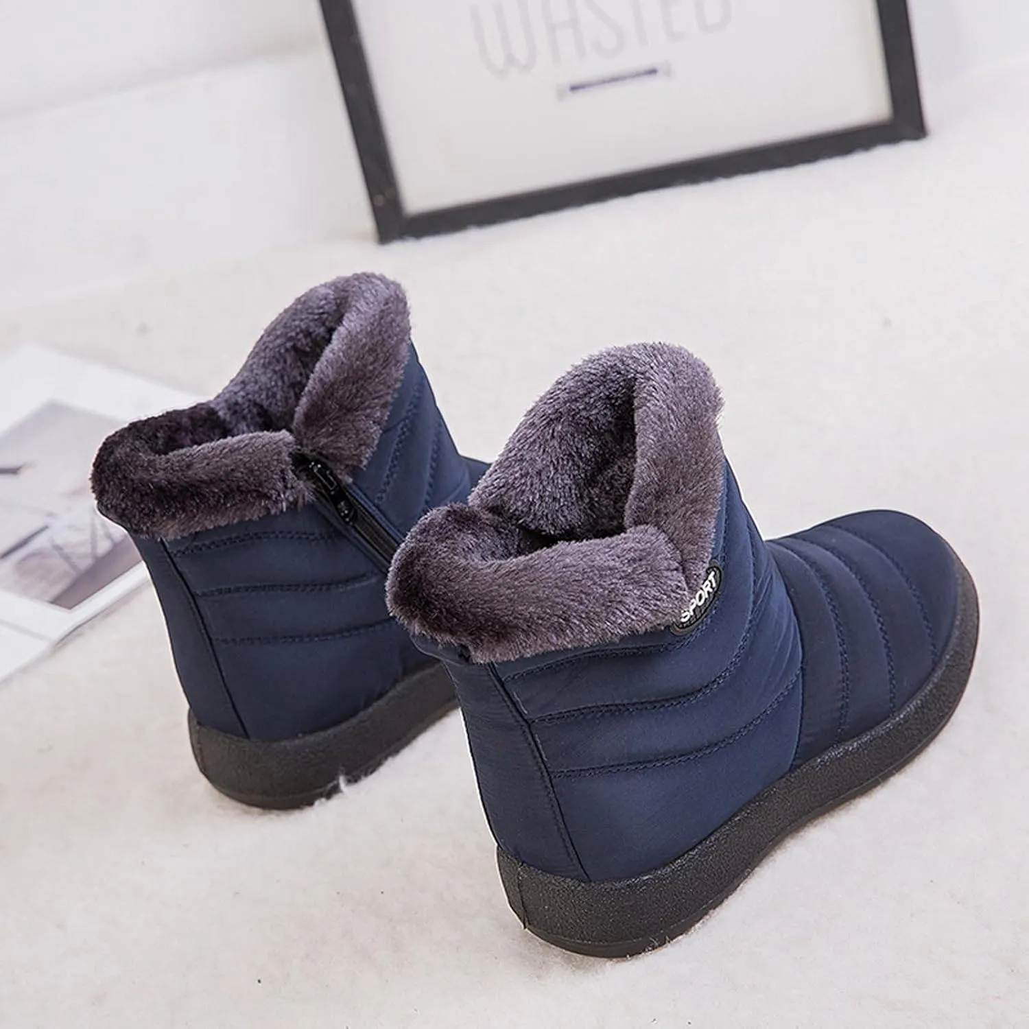 oiangi Snow Boots for Women Waterproof Fashion Solid Round Toe Slip-on Platform Ankle Boots Winter Comfortable Warm Quilted Outdoor Casual Flat Shoes