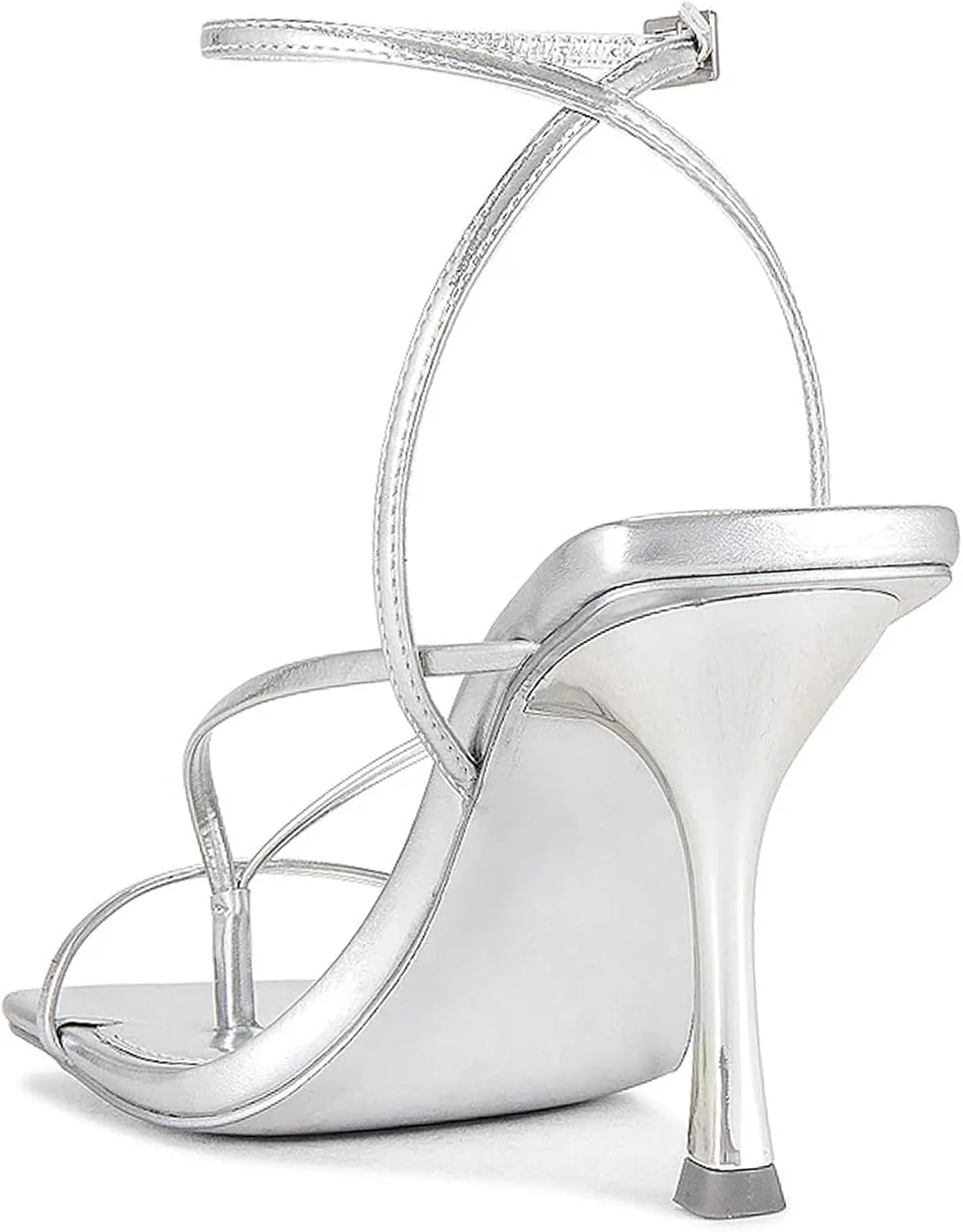 olomisa Strappy Heels for Women Square Toe Thong Heels Ankle Strap Stiletto Heeled Sandals
