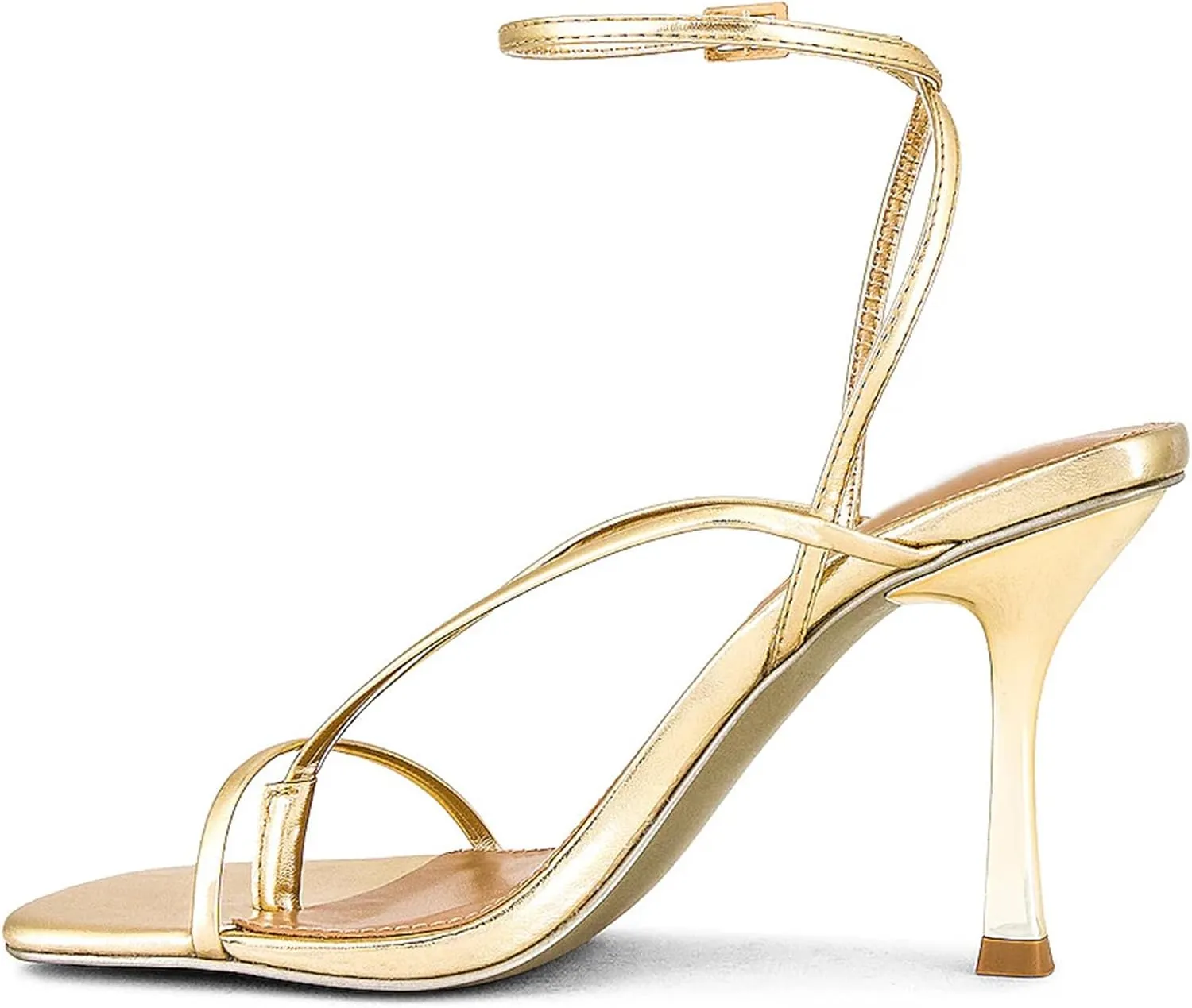 olomisa Strappy Heels for Women Square Toe Thong Heels Ankle Strap Stiletto Heeled Sandals
