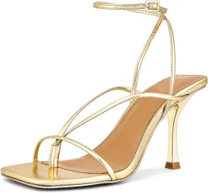 olomisa Strappy Heels for Women Square Toe Thong Heels Ankle Strap Stiletto Heeled Sandals