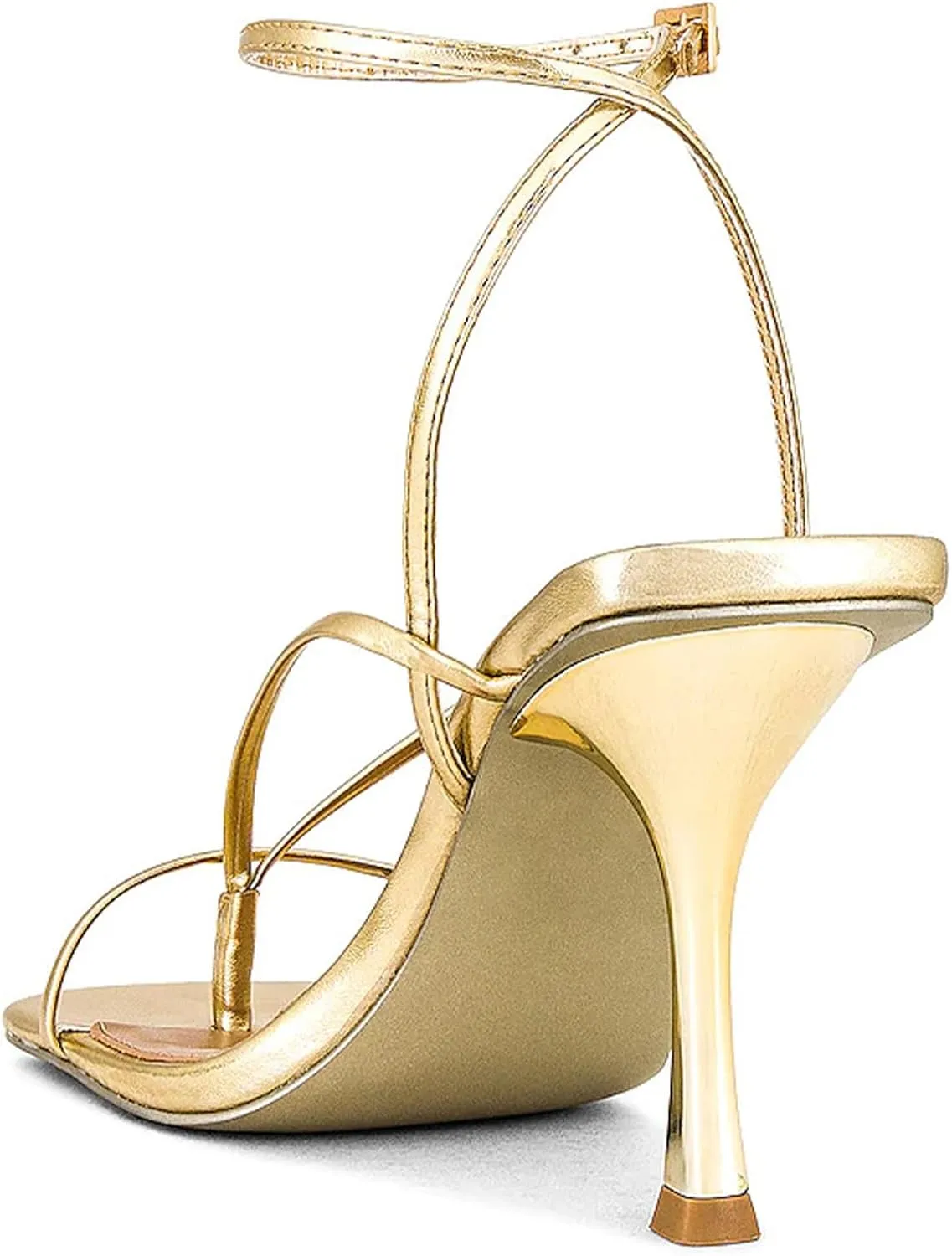 olomisa Strappy Heels for Women Square Toe Thong Heels Ankle Strap Stiletto Heeled Sandals