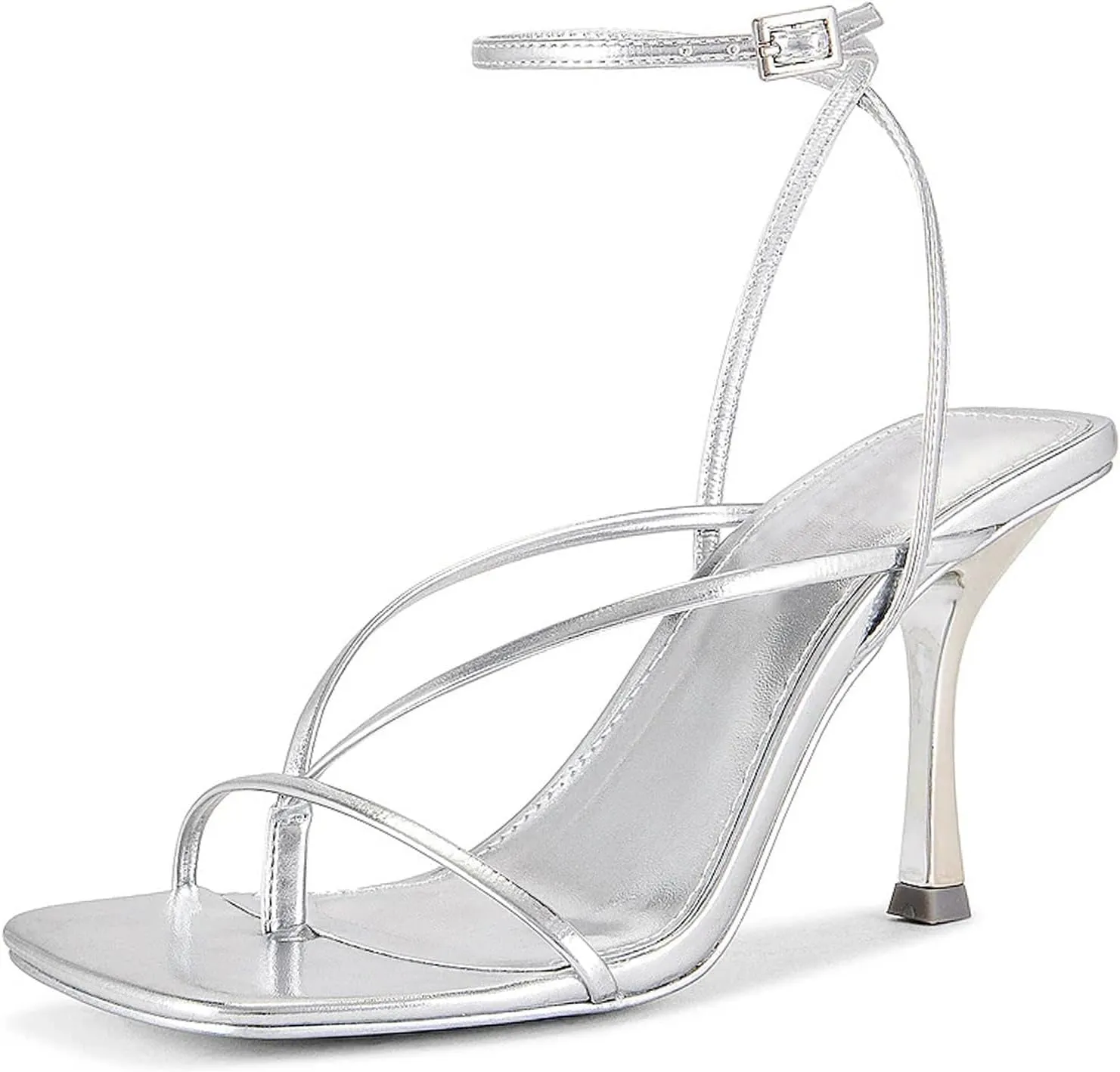 olomisa Strappy Heels for Women Square Toe Thong Heels Ankle Strap Stiletto Heeled Sandals