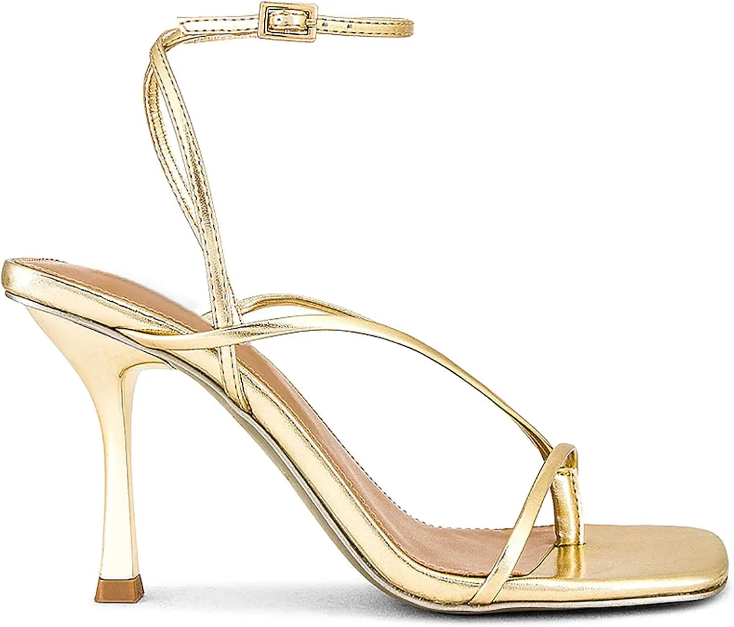 olomisa Strappy Heels for Women Square Toe Thong Heels Ankle Strap Stiletto Heeled Sandals