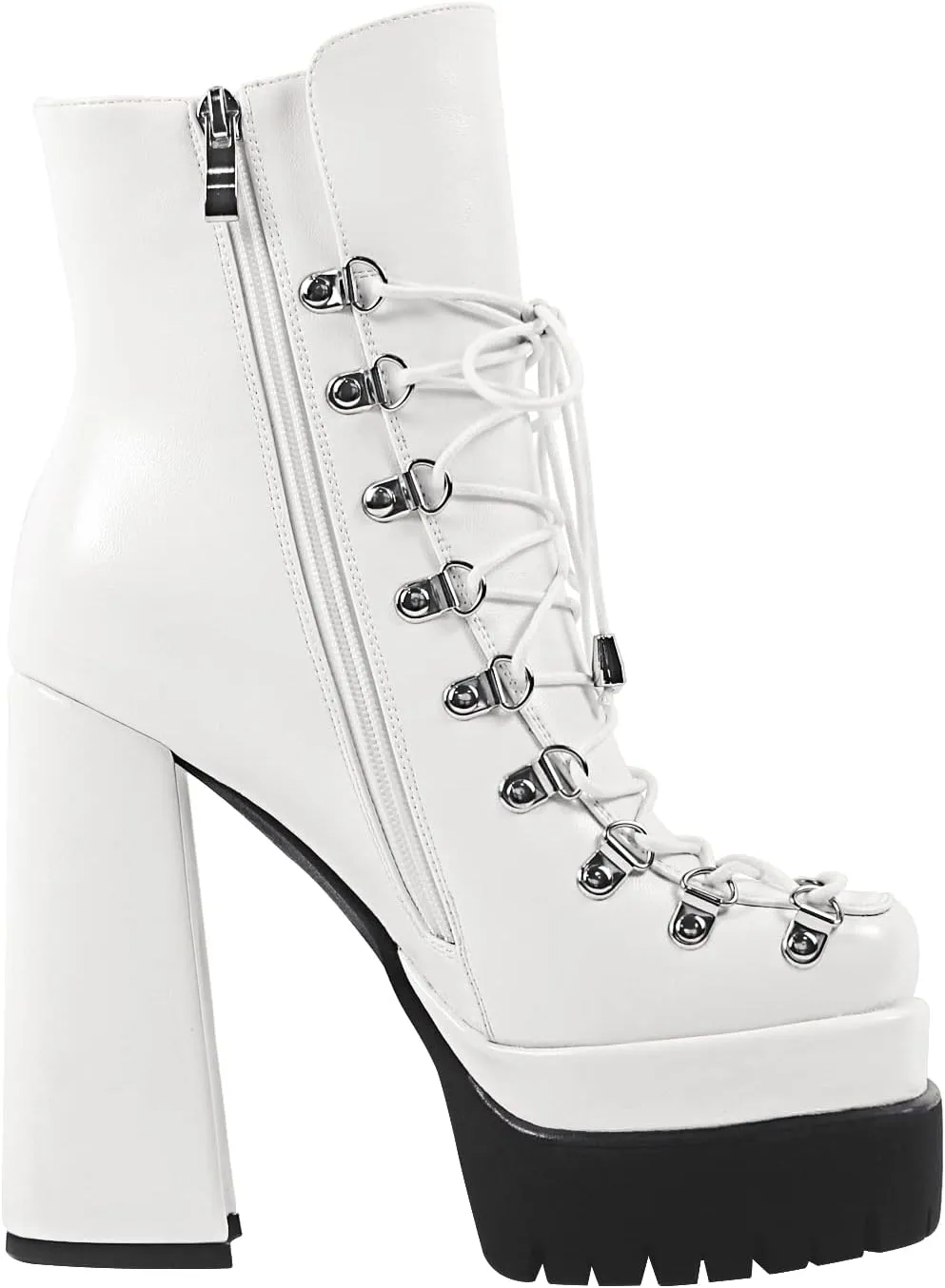 onlymaker Double Platform Ankle Boots Chunky High Heels Lace up side Zippers Square Toe Platform Booty