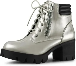 Perphy Platform Ankle Boots Lace Up Chunky Heel Combat Boots for Women
