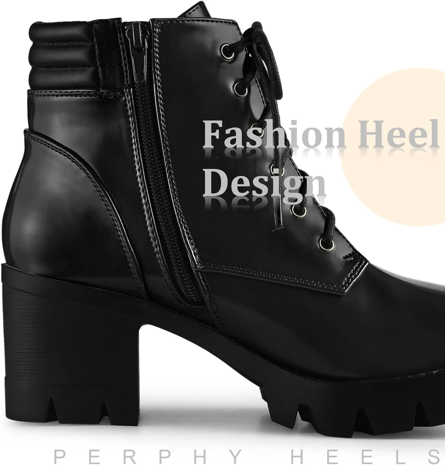 Perphy Platform Ankle Boots Lace Up Chunky Heel Combat Boots for Women
