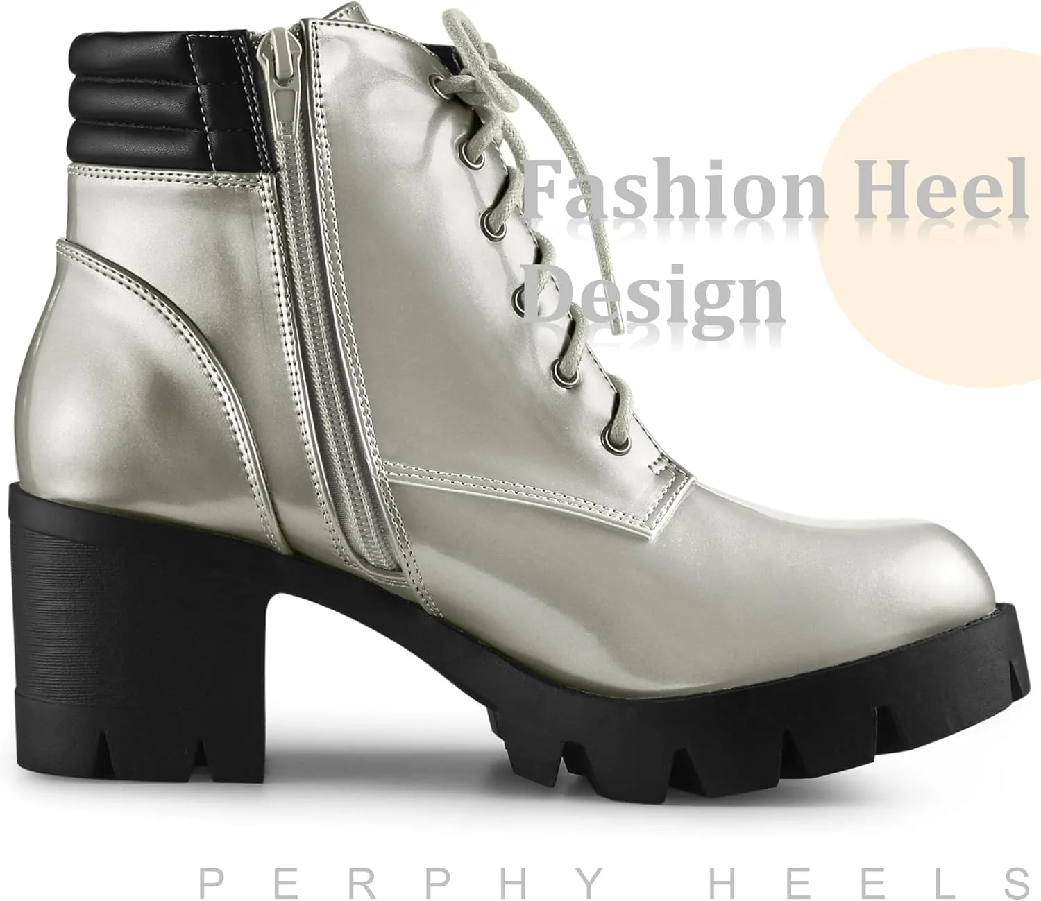Perphy Platform Ankle Boots Lace Up Chunky Heel Combat Boots for Women