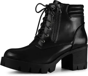 Perphy Platform Ankle Boots Lace Up Chunky Heel Combat Boots for Women