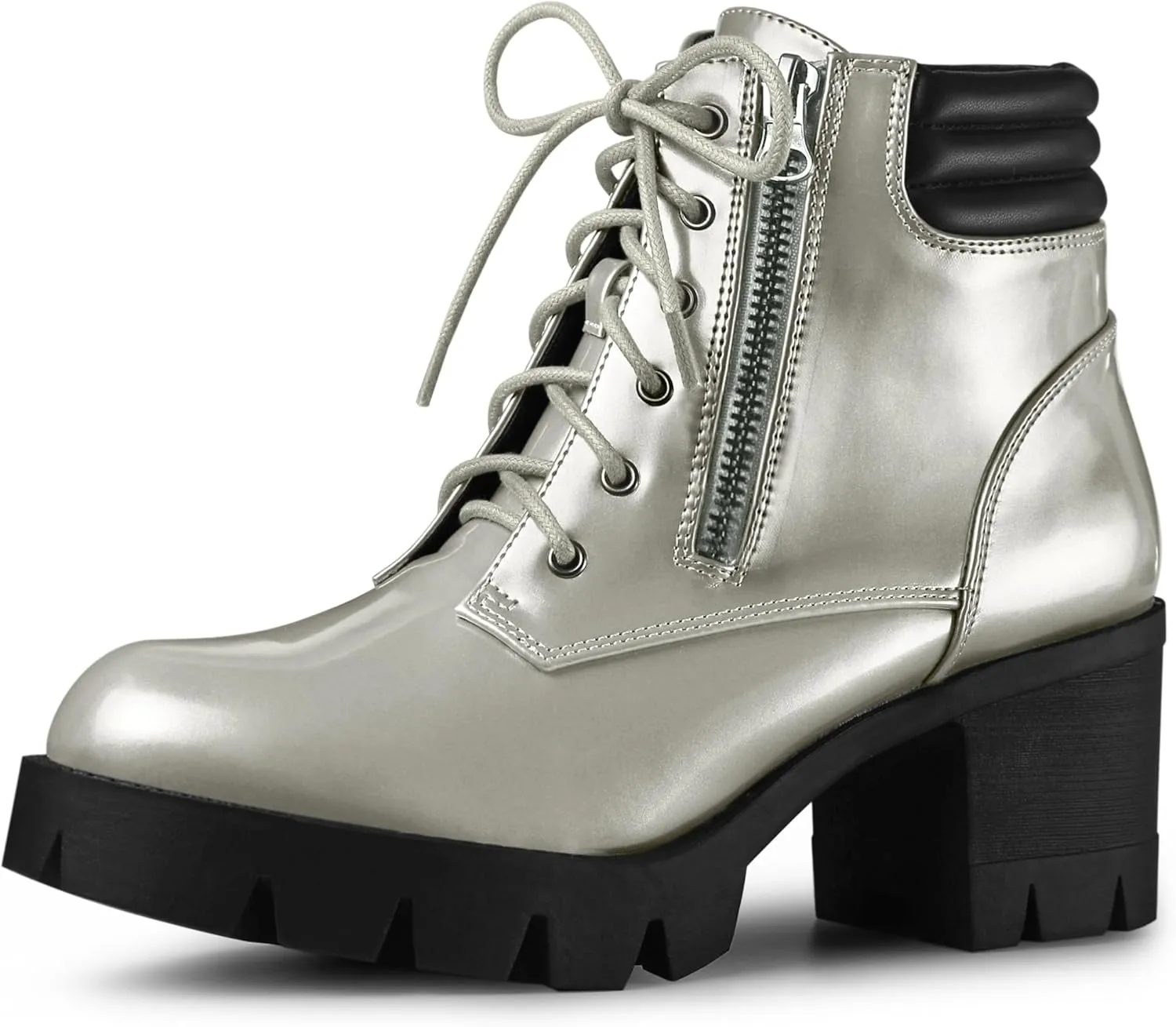 Perphy Platform Ankle Boots Lace Up Chunky Heel Combat Boots for Women
