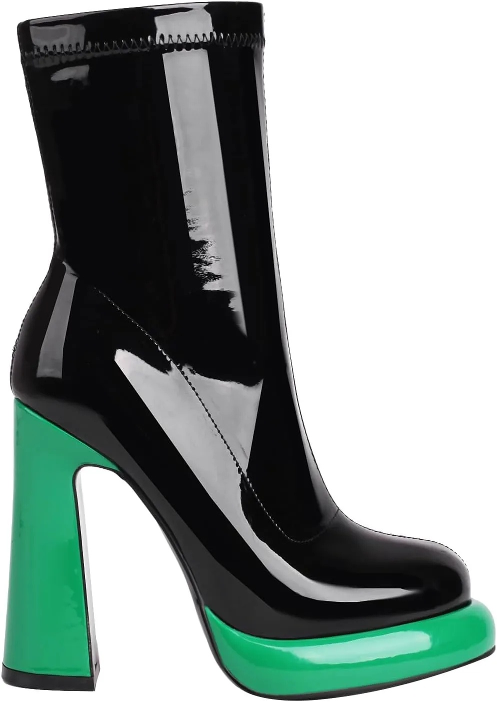 Platform Ankle Boots for Women Mid Calf Chunky High Heel Round Toe Booties Side Zipper Boots