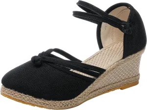 Platform Wedge Sandals for Women,Espadrille Sandals for Women Summer Dressy 2024 Closed Toe Ankle Strap Wedge Heels Sandals Comfortable Anti Slip Beach Boho Orthopedic Sandals Casual Canvas Sandals