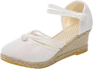 Platform Wedge Sandals for Women,Espadrille Sandals for Women Summer Dressy 2024 Closed Toe Ankle Strap Wedge Heels Sandals Comfortable Anti Slip Beach Boho Orthopedic Sandals Casual Canvas Sandals