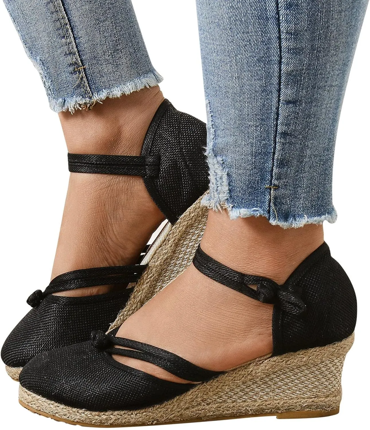 Platform Wedge Sandals for Women,Espadrille Sandals for Women Summer Dressy 2024 Closed Toe Ankle Strap Wedge Heels Sandals Comfortable Anti Slip Beach Boho Orthopedic Sandals Casual Canvas Sandals