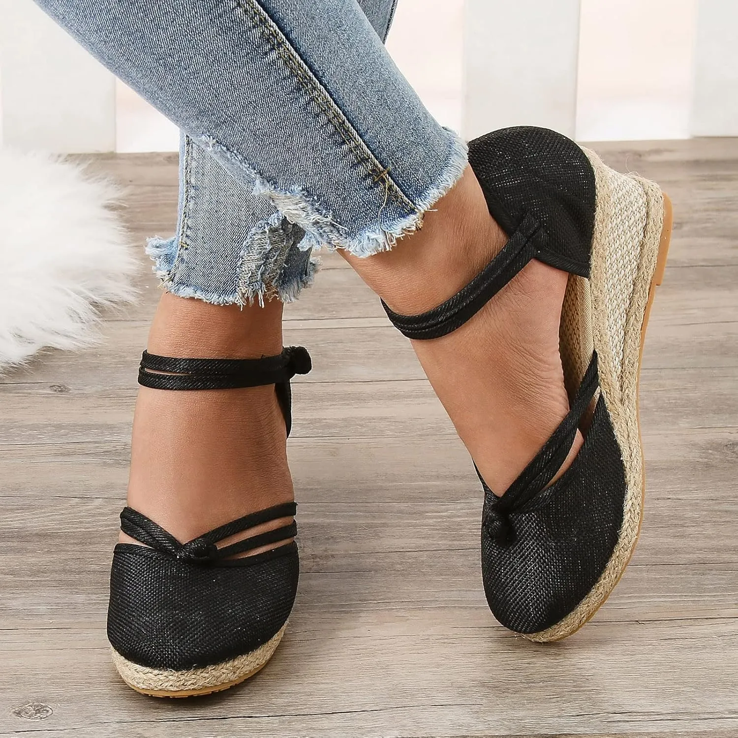 Platform Wedge Sandals for Women,Espadrille Sandals for Women Summer Dressy 2024 Closed Toe Ankle Strap Wedge Heels Sandals Comfortable Anti Slip Beach Boho Orthopedic Sandals Casual Canvas Sandals