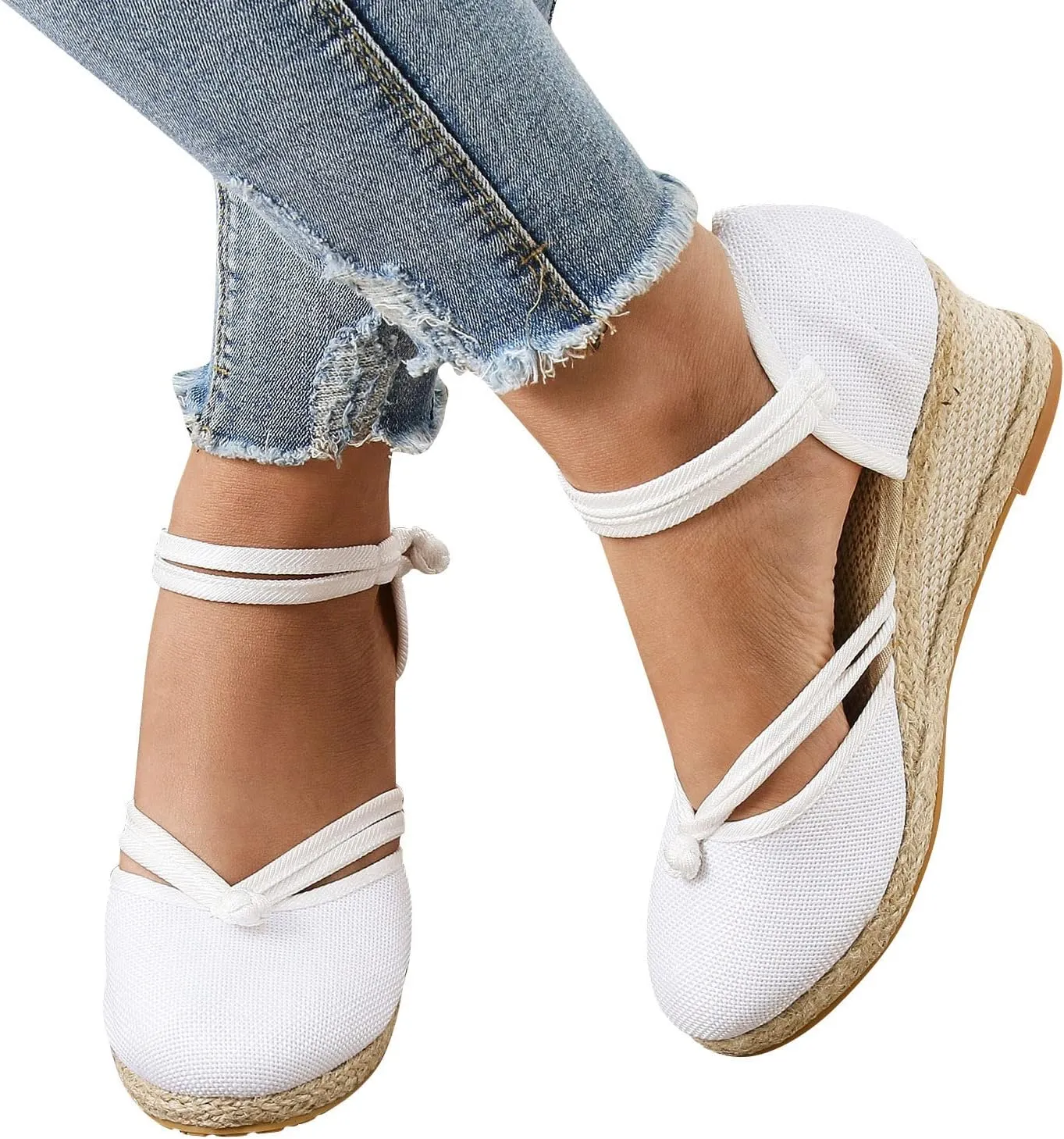 Platform Wedge Sandals for Women,Espadrille Sandals for Women Summer Dressy 2024 Closed Toe Ankle Strap Wedge Heels Sandals Comfortable Anti Slip Beach Boho Orthopedic Sandals Casual Canvas Sandals