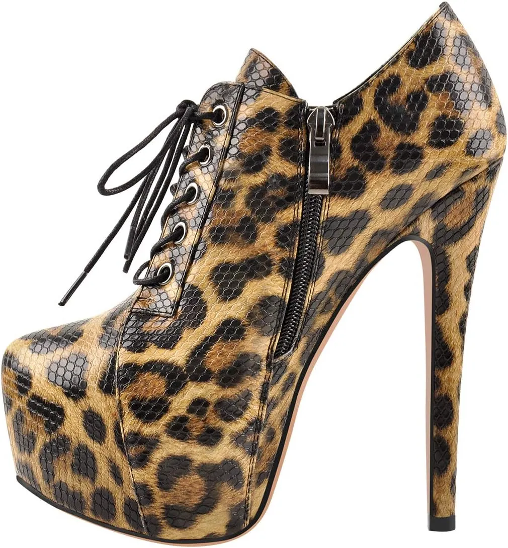 Richealnana Women's Platform Ankle Boots Lace Up Low Top High Heels