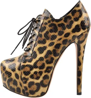 Richealnana Women's Platform Ankle Boots Lace Up Low Top High Heels