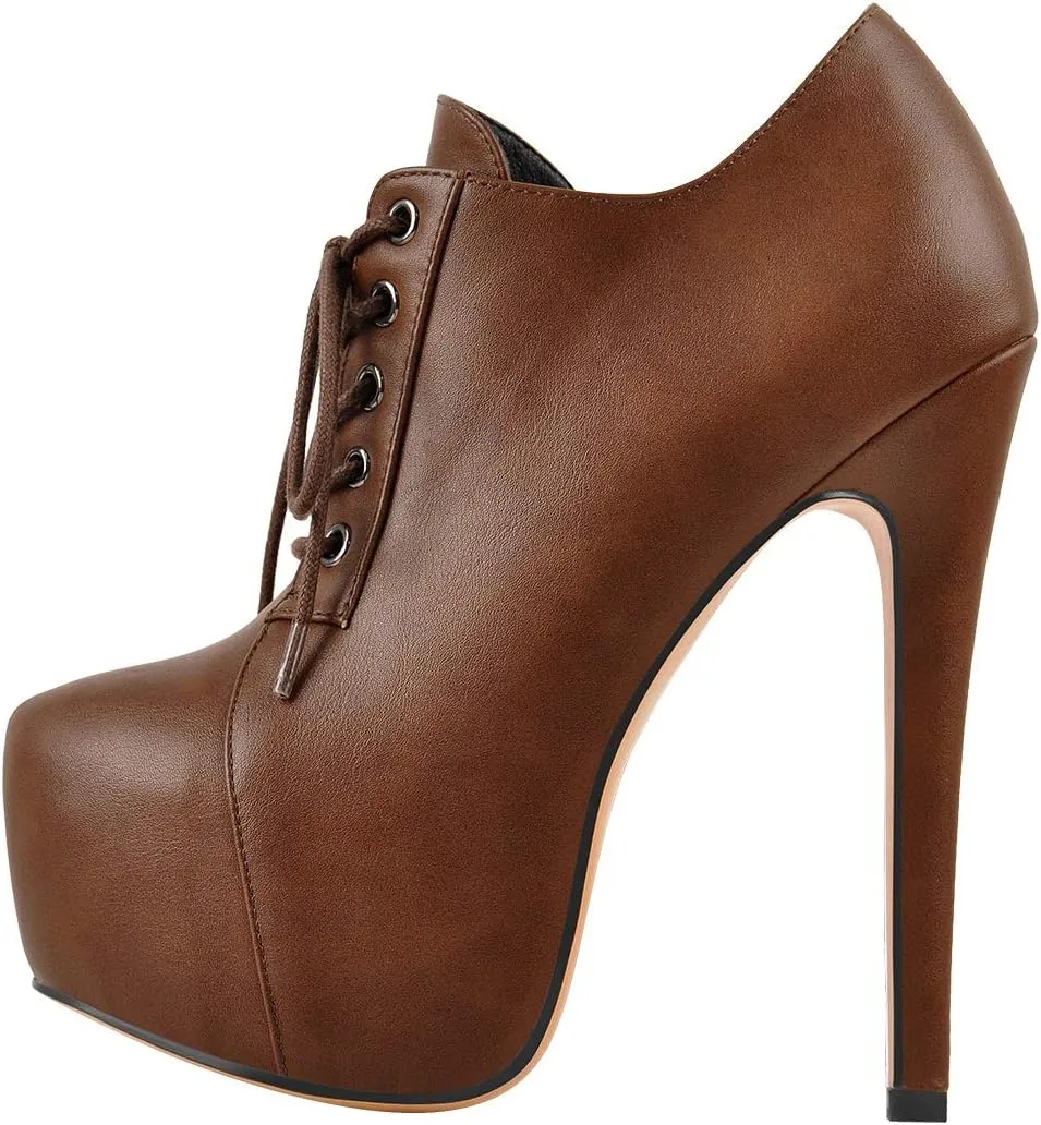 Richealnana Women's Platform Ankle Boots Lace Up Low Top High Heels