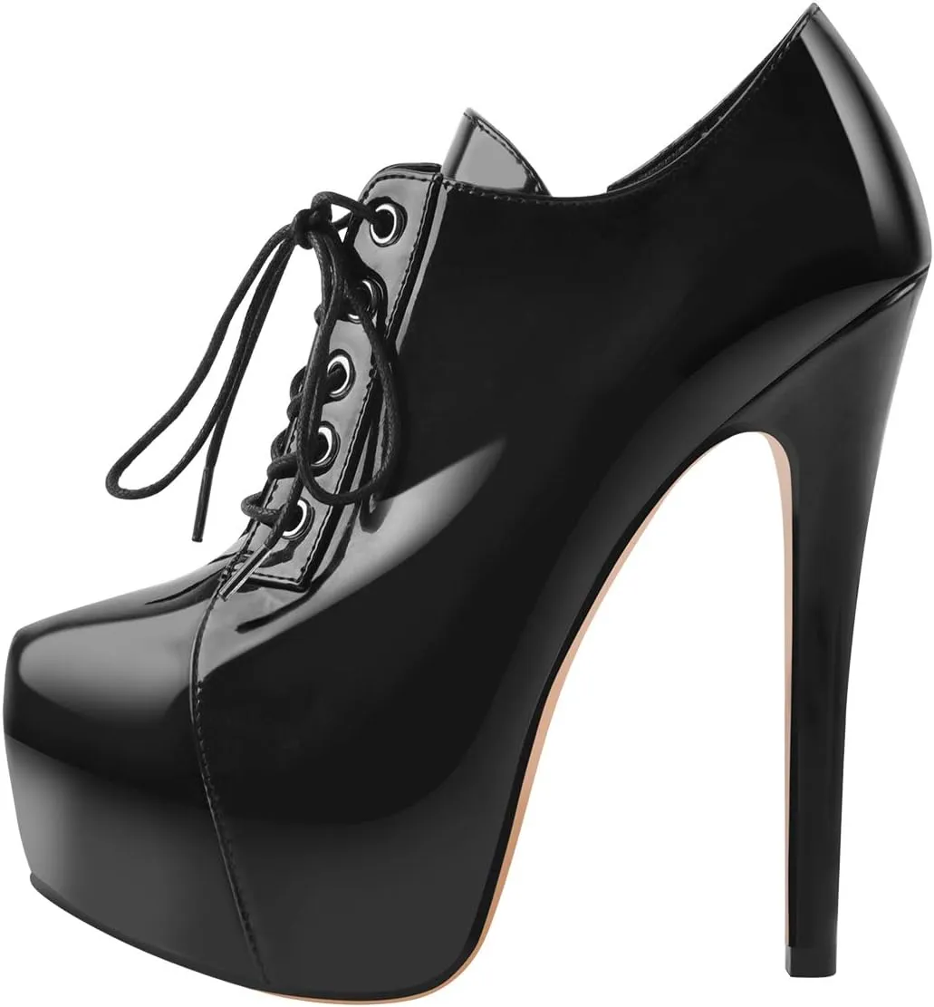 Richealnana Women's Platform Ankle Boots Lace Up Low Top High Heels
