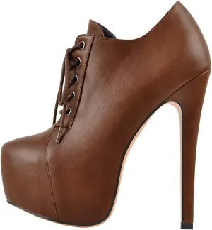 Richealnana Women's Platform Ankle Boots Lace Up Low Top High Heels