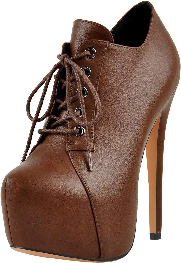 Richealnana Women's Platform Ankle Boots Lace Up Low Top High Heels
