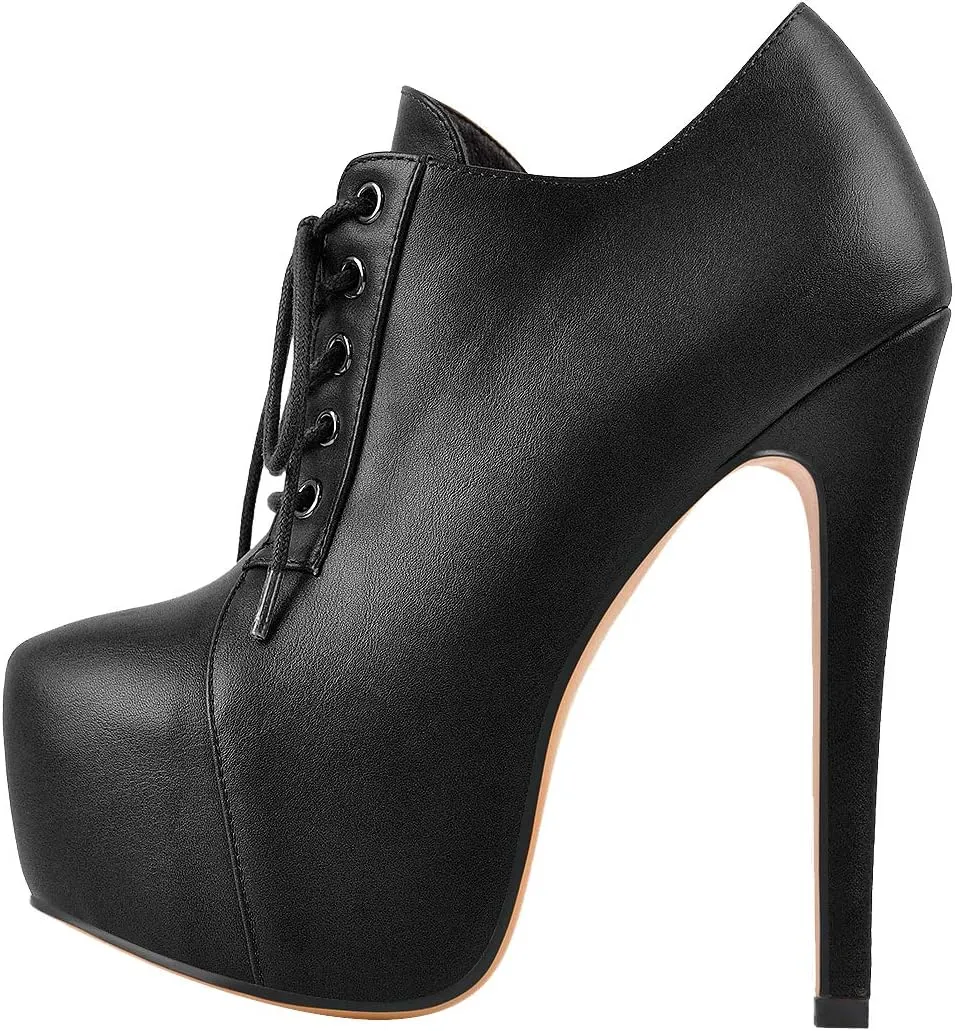 Richealnana Women's Platform Ankle Boots Lace Up Low Top High Heels