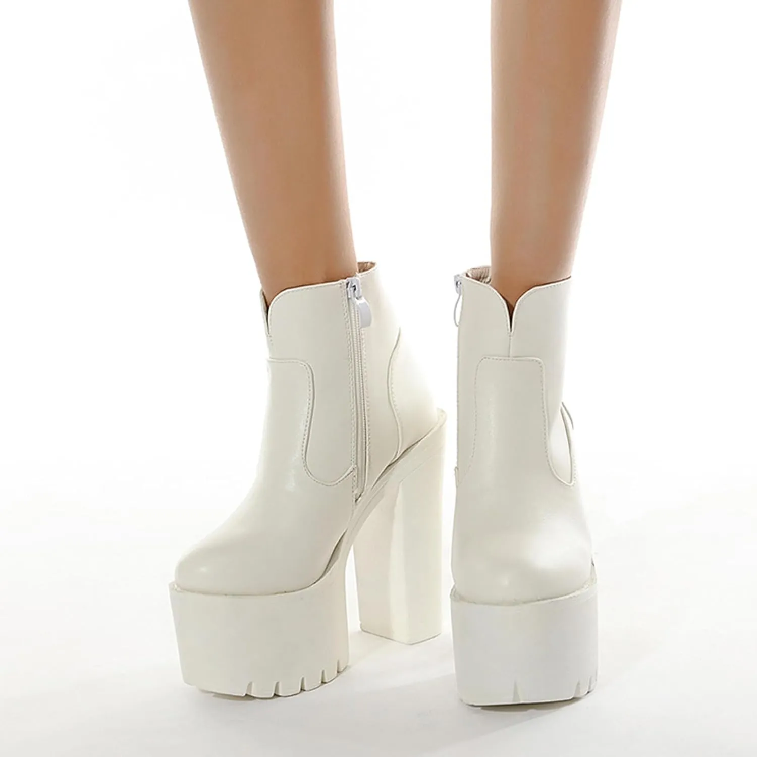 Roimaash Stylish Platform Ankle Boots Chunky Heels Goth Booties