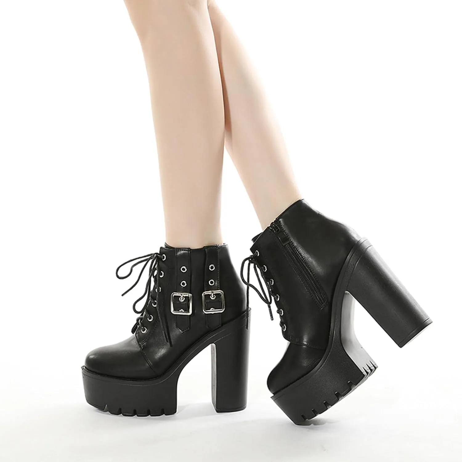 Roimaash Stylish Platform Ankle Boots Chunky Heels Goth Booties