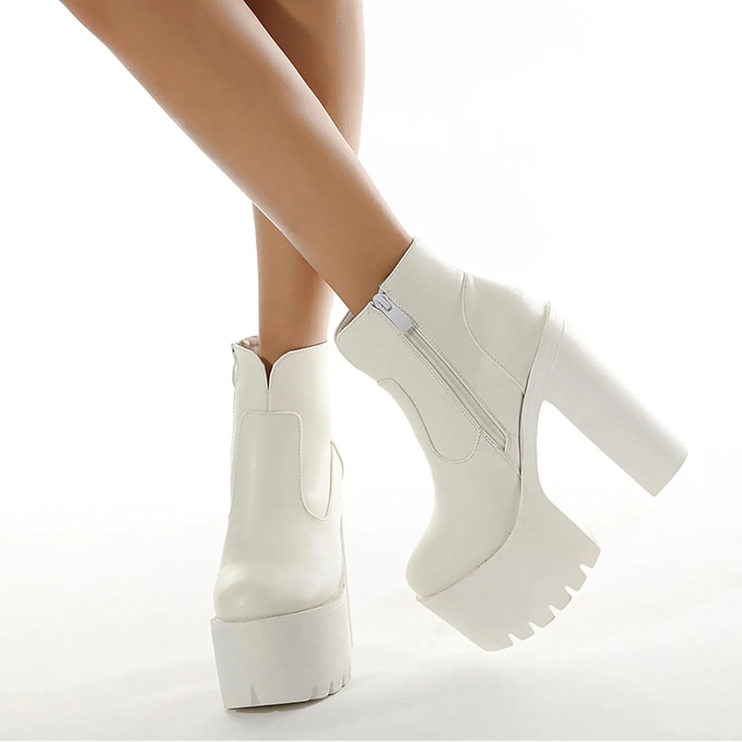Roimaash Stylish Platform Ankle Boots Chunky Heels Goth Booties