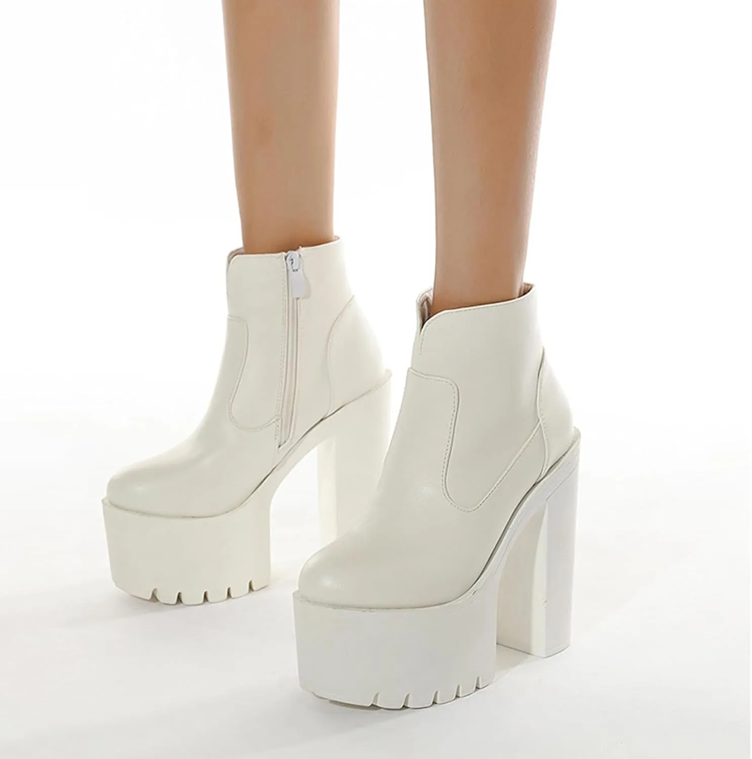 Roimaash Stylish Platform Ankle Boots Chunky Heels Goth Booties