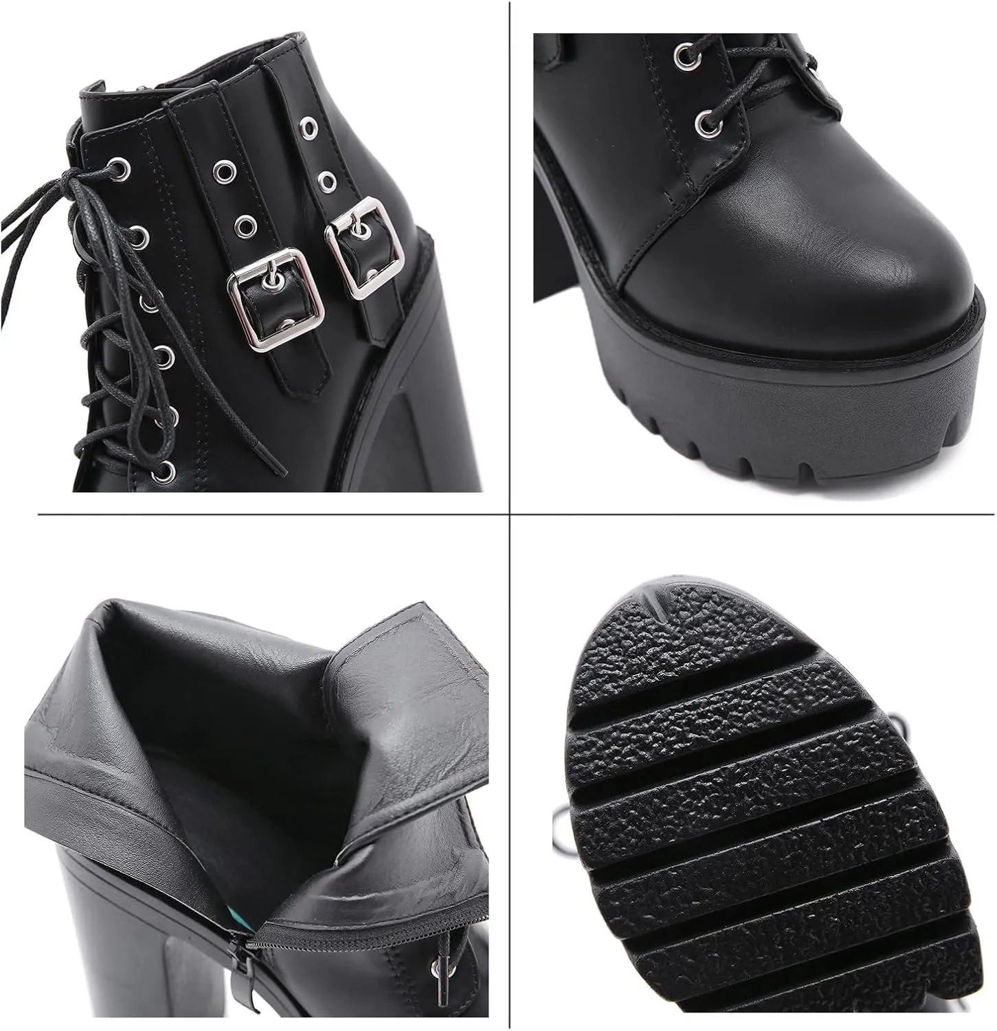 Roimaash Stylish Platform Ankle Boots Chunky Heels Goth Booties