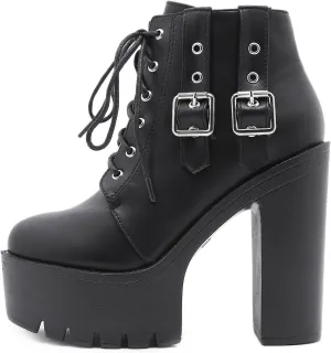 Roimaash Stylish Platform Ankle Boots Chunky Heels Goth Booties