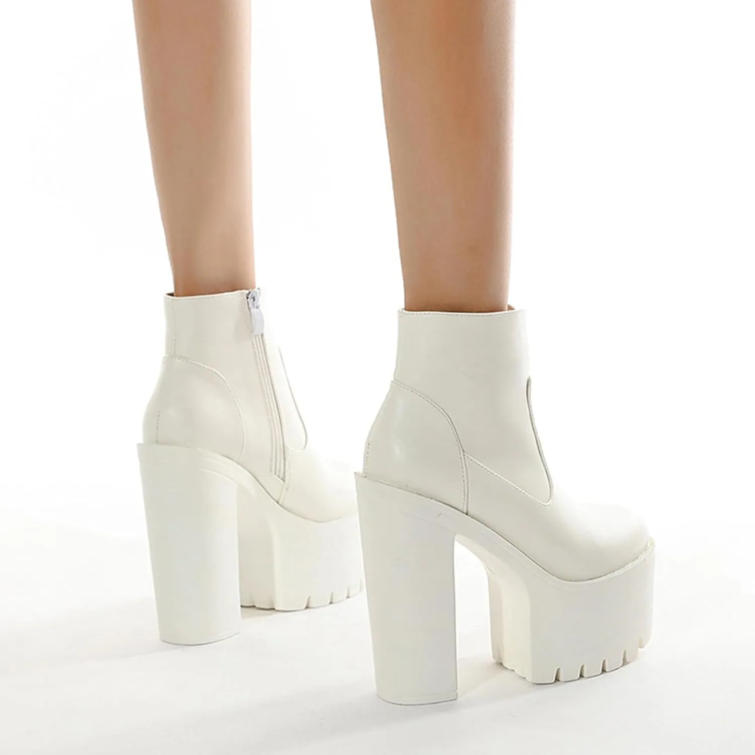 Roimaash Stylish Platform Ankle Boots Chunky Heels Goth Booties