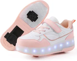 Roller Skate Shoes for Boys Girl Sneakers with Retractable Wheels-Stylish Trainers for Kids, Enhanced Safety LED Light-Up USB Rechargeable Skateboarding Perfect for Party, Birthday, Christmas