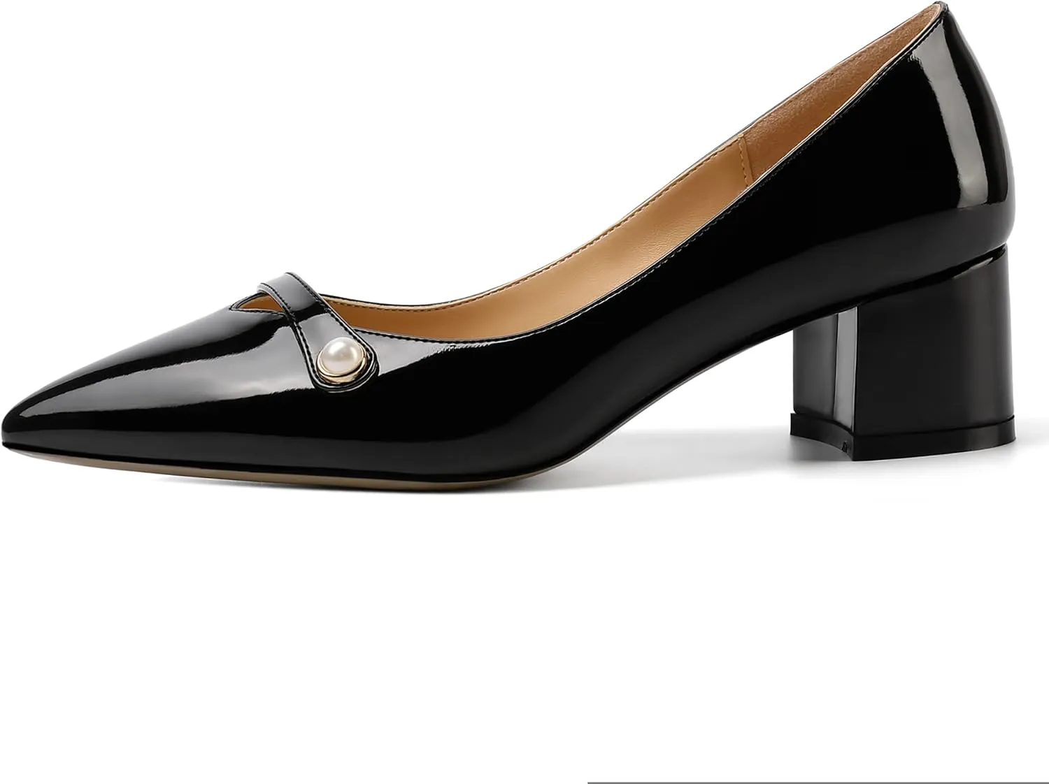 ROSERWISH Womens Party Dress Slip On Patent Pointed Toe Chunky Low Heel Pumps Shoes 2 Inch