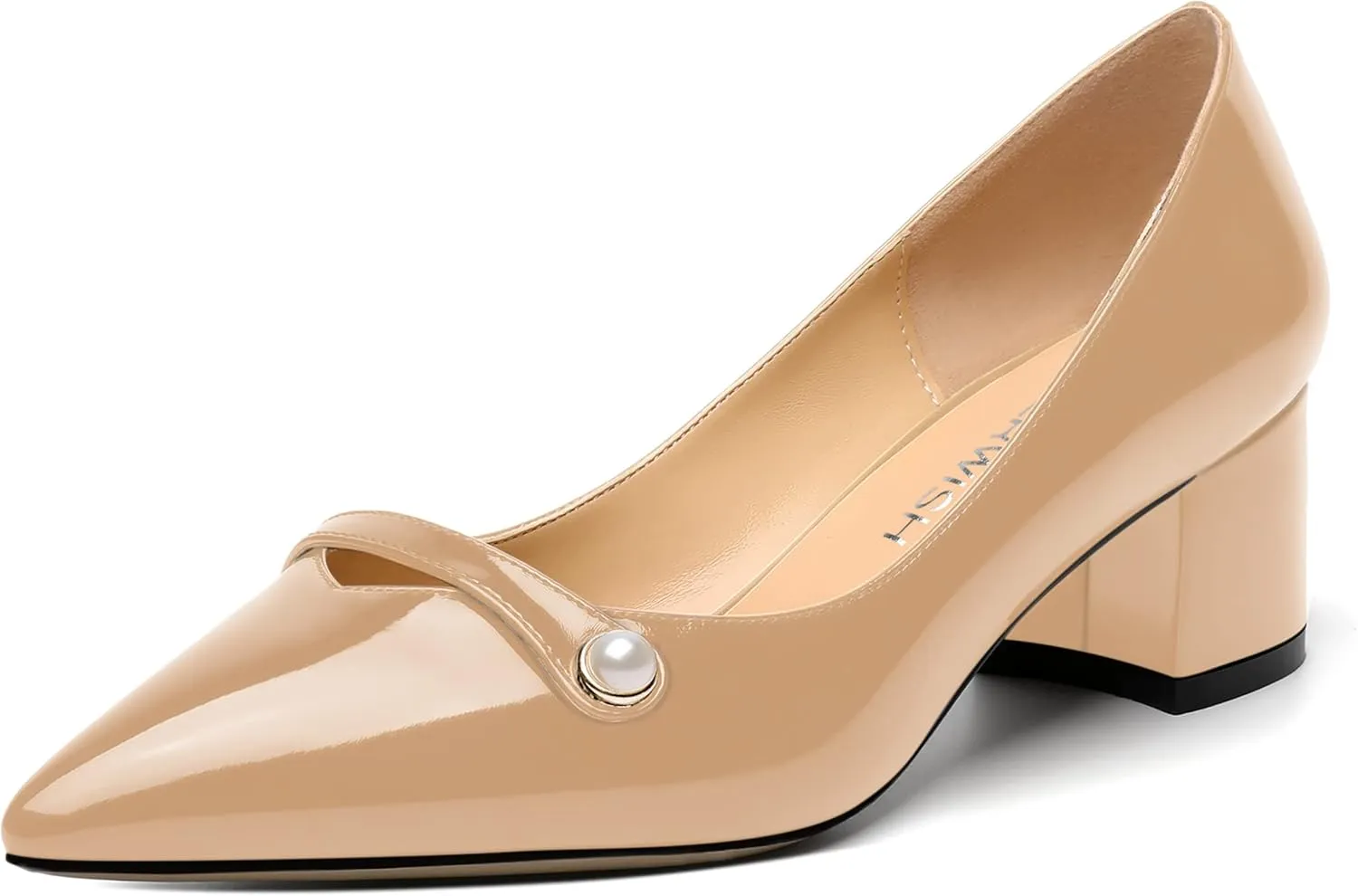 ROSERWISH Womens Party Dress Slip On Patent Pointed Toe Chunky Low Heel Pumps Shoes 2 Inch
