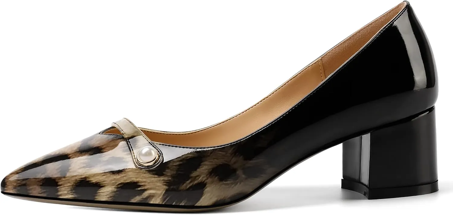 ROSERWISH Womens Party Dress Slip On Patent Pointed Toe Chunky Low Heel Pumps Shoes 2 Inch