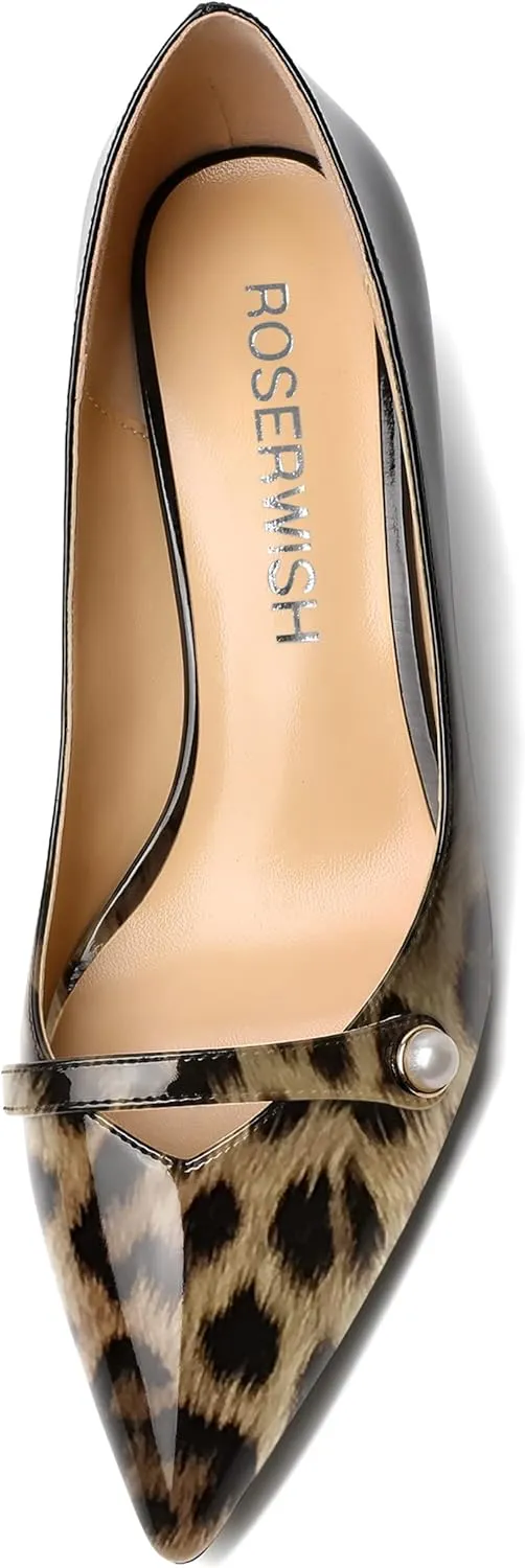 ROSERWISH Womens Party Dress Slip On Patent Pointed Toe Chunky Low Heel Pumps Shoes 2 Inch